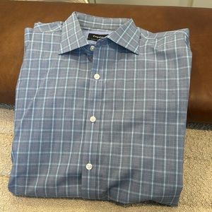 Esquire Blue Checkered Dress Shirt Slim Fit Non Iron. 16 x 36/37 Tall.